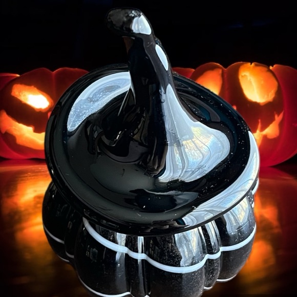 Halloween Ceramic Pumpkin with Witch’s Hat Tabletop Decor | Spooky & Elegant - Picture 2 of 8